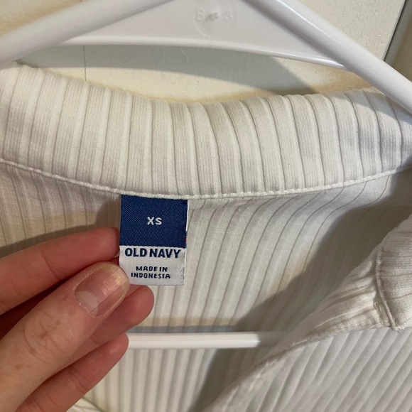 White Ribbed Button-Up top - Picture 2 of 7